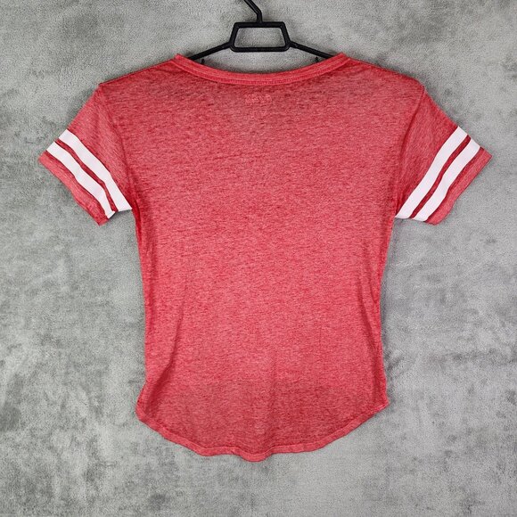 Junior's Red Coca-Cola V-Neck Sheer Shirt Hi Lo V Neck Short Sleeve L (11-13) - Picture 9 of 12